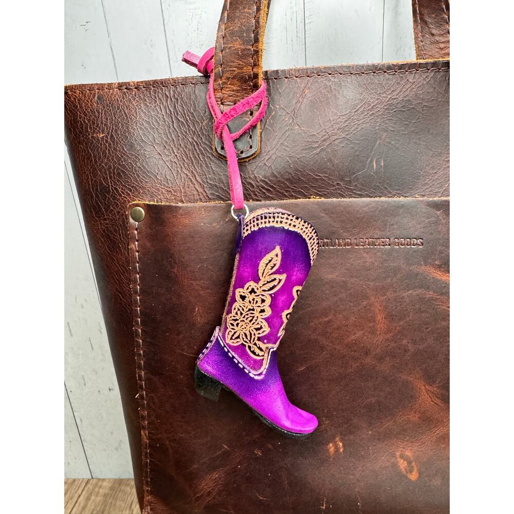 Western Genuine Leather Purse Charm Purple Cowboy Boot Keychain NeW FAST SHIP